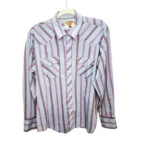 Vintage Youngbloods Western Striped Shirt Blue Purple Long Sleeve Cowboy